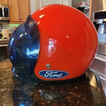 Vintage ORANGE BUCO Motorcycle Racing Helmet 5 Snap With BLUE Bubble Shi... - $274.95