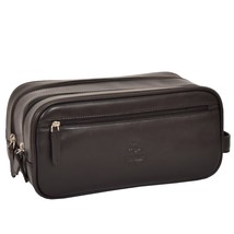 DR379 Real Leather Wash Bag Travel Toiletry Wrist Bag Black - £47.46 GBP