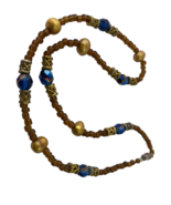 Artisan Glass Bead, Pearl Necklace, Browns and Blue - $7.59