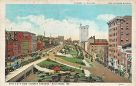 Baltimore Md Maryland~Birds Eye View Sunken GARDENS~1932 Antique Postcard - £4.64 GBP