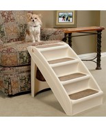 Pet Stairs Folding 4 Step Dog Ramp Portable Easy Non Skid Ladder Beige - £52.43 GBP