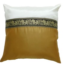 gold Cushion Pillow Case Elephant 40x40cm/15.5x15.5in Thai Silk Bed Sofa  - £7.08 GBP