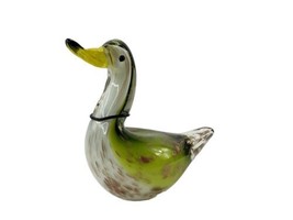 Vintage Hand-Blown Art Glass Duck Green w Gold Fakes Sculpture Figure - £51.28 GBP