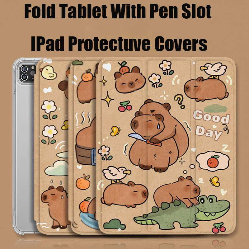 Cute Capybara Cartoon Ipad Case Kawaii Anime 10.2 Inch Air5 4 11Pro Silica Gel - £13.31 GBP