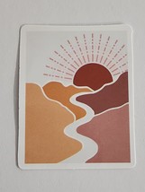 Square Sticker of Simple Line Sun Coming Over Mountains with Road Decal Awesome - £1.81 GBP
