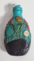 VINTAGE CHINESE SNUFF BOTTLE, CARVED ETCHED TURQUOISE DUCK POND SCENE W/... - £62.85 GBP