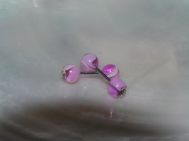 Estate Two Purple Plastic Swirl Beads with Clear Rhinestone End Belly Button Bar - £3.98 GBP
