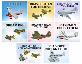 Airplanes Set Of Eight Kids Room Motivational Inspirational Wall, Gift Under $15 - £28.25 GBP
