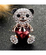 Teddy Bear Brooch | Heart Bowknot Crystal Rhinestones Bear Pin Lucky Cha… - $25.94 CAD
