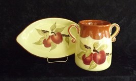 Applesauce Crock Jar with Plate Russ Burrie Company Handmade and Hand-pa... - £19.65 GBP