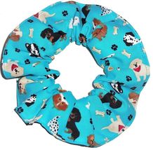 Yorkie Collie Poodle Teal Blue Fabric Hair Scrunchie Scrunchies by Sherry  - £5.58 GBP