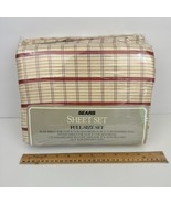 Vtg Red Plaid Sealed Sears Full Size Sheet Set Flat Fitted 2 Stand Pillo... - $46.74