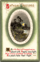 Vtg John Winsch Postcard Birthday Greetings, Moonlit Lake Scene, c1910, Embossed - £5.02 GBP