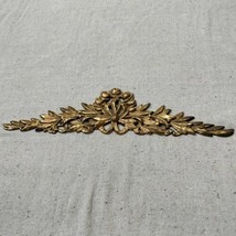 Brass Gold Metal Wall Furniture Pediment Applique Ornament Floral Bow Ba... - $35.00