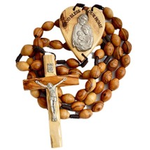 Olive Wood Prayer Beads Rosary w/ Crucifix Holy Family Jerusalem Holy Land 37&#39;&#39; - £36.64 GBP