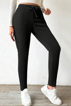 Black Thermal Lined Drawstring High Waist Leggings - $19.10