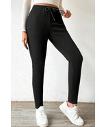 Black Thermal Lined Drawstring High Waist Leggings - $355.73 MXN