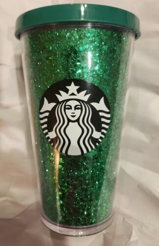 STARBUCKS Holiday Glitter Green Tumbler 16 oz - $15.74