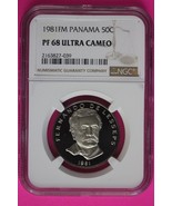 Spot 1981 Panama PF 68 Ultra Cameo Proof 50 Centesimos NGC Graded Slab 1050 - $51.02 CAD