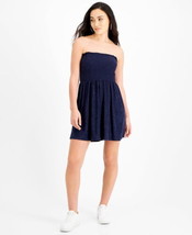 Love, Fire Juniors&#39; Terry Cloth Smocked Strapless Dress Eclipse Blue Size XS - $16.83