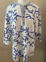 J. McLaughlin Coral Print 3/4 Sleeve Tunic Top V-Neck Catalina Cloth Siz... - $34.53
