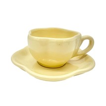 Workshop of Gerald E Henn Pottery Teacup and Saucer Set Flower Shape Yellow - $17.82