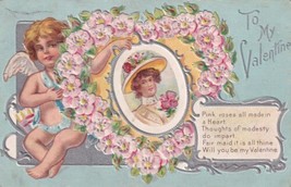 To My Valentine Cupid Floral Heart Lockwood MO Postcard C01 - $2.99