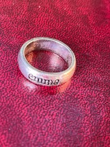 Silvertone Band w EMMA Name Etched in Black Ring Size 7 – width of ring ... - £10.45 GBP