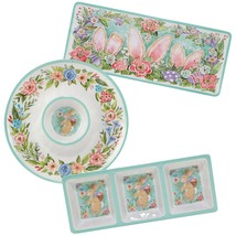 Joy Of Easter 3 Piece Hostess Set Multi Color Floral Casual Farmhouse Round - £42.33 GBP