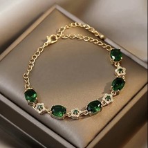 18K Gold Plated Green Crystal Emerald Charm Bracelet for Women - £10.97 GBP