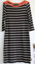 Ralph Lauren Sheath Dress M Boatneck ¾-Sleeve 100% Cotton Striped Brown New - $79.99
