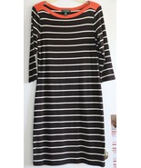 Ralph Lauren Sheath Dress M Boatneck ¾-Sleeve 100% Cotton Striped Brown New - $79.99