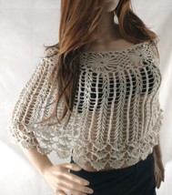 Summer poncho, Wedding, Cape, Bride, Lace, Handmade, Boho, beige, Knit, Crochet - £36.51 GBP