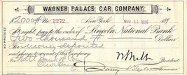 November 11, 1896 Wagner Palace Car Company, Lincoln National, Bank Chec... - $11.99