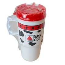 Citgo Says Go Reusable Plastic Coffee Mug Cow Print Gas Station Advertising Cup - £18.69 GBP