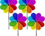 Flower Wind Spinner 4PCS Sparkly Lawn Pinwheel 11.8 Inch Colorful Rainbo... - £23.32 GBP