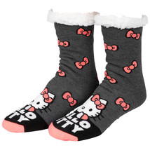 Hello Kitty Bow Pattern Women&#39;s Fuzzy Socks Grey - £11.78 GBP