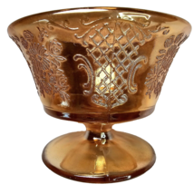 Federal Glass NORMANDIE &quot;Bouquet and Lattice&quot; Marigold Iridescent Footed... - $14.95