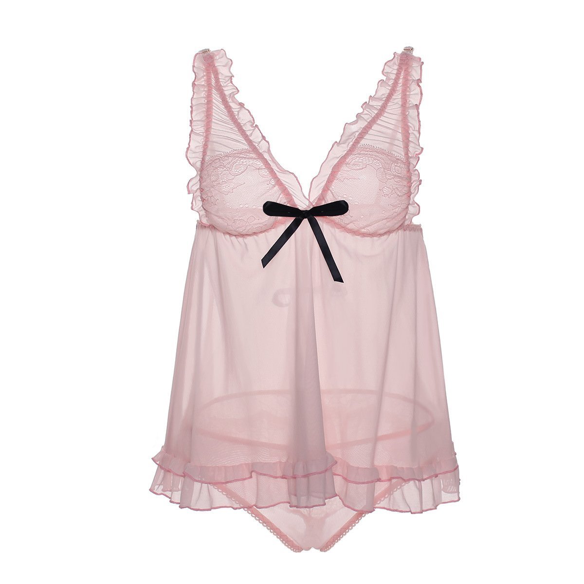 Dainty Ruffle Hem Babydoll Lingerie Set - $16.21