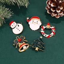 Set of 5 Christmas Brooch Set Includes Christmas Tree, Santa Claus, Elk - £15.08 GBP