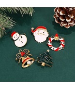 Set of 5 Christmas Brooch Set Includes Christmas Tree, Santa Claus, Elk - £15.06 GBP