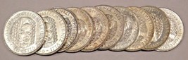 LOT OF 10 COINS GERMANY 5 MARK SILVER UNC COIN 1966 D LEIBNIZ INVESTMENT... - £223.08 GBP