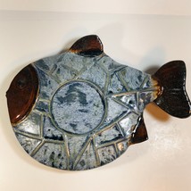Large Fish Console Dish Candle Holder Brown and Metallic Silver Glaze 12... - $16.69