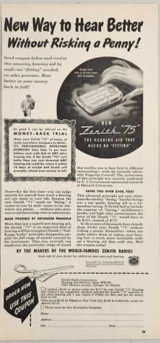 1948 Print Ad Zenith 75 Hearing Aids New Way to Hear Better Chicago,Illinois - $15.79