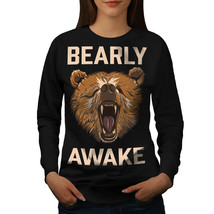 Wellcoda Bearly Grizzly Awake Womens Sweatshirt, Coffee Casual Pullover Jumper - £22.98 GBP+