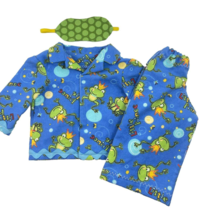 Doll Pajama Set Frog Flannel Pattern Soft Sleep Mask Fits American Girl & 18in - £11.66 GBP