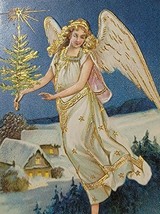 1910 Dutch Embossed Christmas Postcard Angel With A Christmas Tree In Hand - £17.05 GBP