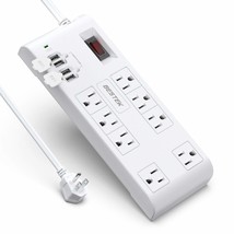 8-Outlet 6Ft Extension Cord Power Strip With 15A 1875W Surge Protector W... - £42.41 GBP