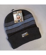 Men&#39;s Knit  Winter Insulated Hat Black With Blue Gray Stripes NWT - €8,34 EUR