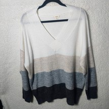 Debut Womens Long Sleeve V-Neck Color Block Soft Sweater Size Large - $10.39